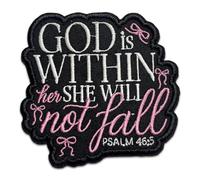 God is Within Her She Will Not Fall Patch 3 Inches Funny Coquette Bow Cute Christian Faith, Iron On/Sew On Embroidery Fabric Applique Patches for Backpack Vest Hat, Dog Harness Army Gifts Mom Dad