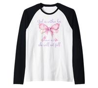 God is Within Her She Will Not Fall Pink Bow Girl Psalm 46:5 Raglan Baseball Tee