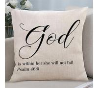 God Is Within Her She Will Not Fall Psalm 46 5 1 Zipped Throw Pillow Covers 20"x20" Decorative Cushion Cover Motivational Saying Pillow Cases for Living Room Bedroom Couch Sofa Chair Home Décor