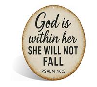 God Is Within Her She Will Not Fall (Psalm 46:5) Metal Rustic Warm Aluminum Sign Wall Decor for Entryway, Guest Room, Cloakroom, Balcony - 8x8 Inches Uplifting Faith-Themed Wall Decoration (25273)