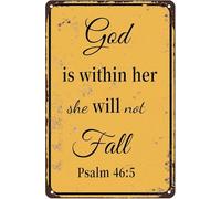 God Is Within Her She Will Not Fall Rustic Aluminum Sign 5.5x8 Inch Metal Wall Decor Motivational Retro Home Garage Yard Office Bar Cafe Pub Man Cave Spiritual Plaque