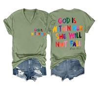 God is Within Her She Will Not Fall Shirt Christian Religious Inspirational Graphic Tee Tops Green