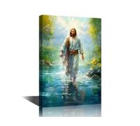 God Jesus Wall Art Religious Belief Wall Decoration for Living Room Jesus Walks on Water Wall Paintings 3 Pcs Canvas Home Decor Artwork Giclee Wooden Framed Stretched Ready to Hang (16''Wx 24''H)