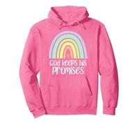 God Keeps His Promises Rainbow Christian Redeemer Saved Pullover Hoodie, Adult Unisex, Bright Pink, S