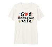 God Keeps Me Safe Doodle Kid Christianity Faith Religious Premium T-Shirt