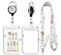 God Lanyard ID Badge Card Holder with Retractable Badge Reel Carabiner Clip Neck Strap Key Lanyard Plastic Case Name Pass Sliding Badge Holder