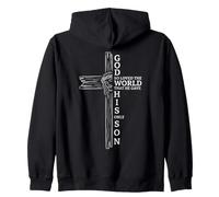 God Loved The World Bible Verse Jesus Face Cross Graphic Zip Hoodie
