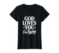 God Loves You I'm Trying Value Graphic T-Shirt, Women, Black, M