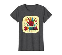 God Made Me Special Christians for Kids Colorful Handprint T-Shirt, Women, Dark Heather Grey, XS