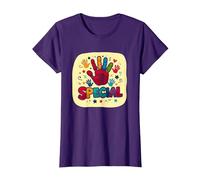 God Made Me Special Christians for Kids Colorful Handprint T-Shirt, Women, Purple, S