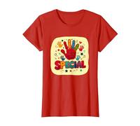 God Made Me Special Christians for Kids Colorful Handprint T-Shirt, Women, Red, XS