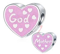 God Mother Charms, Godmother Heart Charms 925 Sterling Silver I Love You Godmum Beads with Pearl Pink Enamel, fit Pandora Christmas Bracelet, Gifts for Madrina/Goddaughter/Mom/Mum