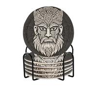 God Odin God Crows Mask Coasters for Office with Holder Set of 6 Drink Coasters for Tabletop Protection Home Bar Must Haves
