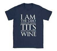 God of Tits and Wine Mens T-Shirt Large Navy Game of Thrones GoT Funny Quote Slogan Gift