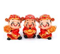 God of Wealth Statue Feng Shui Ornament, Yuan Bao Tsai Shen Yeh Sculptures, Cute Figurine for Attract Fortune Money Luck And Success,Set