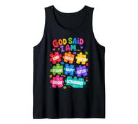 God Said I Am Colorful Puzzles Affirmations Autism Awareness Tank Top