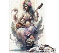 God Saraswati Hinduism Jigsaw Puzzles Puzzles for Adults Kids. 1000 Pieces Impossible Challenge Toy Educational Game Home Decoration for Educational Games Gifts 1000pcs (40x28cm)