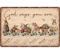 God Say You Are Easter Bunny Vintage Metal Aluminum Tin Sign Door Signs Exterior Home Cave Garage bar Country Poster Club Wall Plaque Decoration Retro Aluminum Sign 8x12 Inch