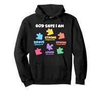 God Says I Am Christian Autistic Kid Puzzle Bible Verses Pullover Hoodie