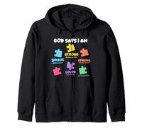God Says I Am Christian Autistic Kid Puzzle Bible Verses Zip Hoodie