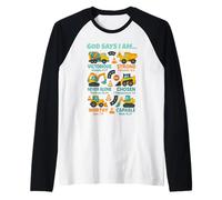 God Says I Am Christian Bible Verses Construction Truck Raglan Baseball Tee