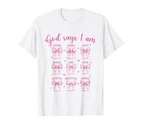 God Says I Am Christian Coquette Bow Inspirational Bible T-Shirt, Men, White, 5X-Large