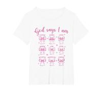 God Says I Am Christian Coquette Bow Inspirational Bible T-Shirt, Women's Plus, White, 6X