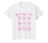 God Says I Am Christian Coquette Bow Inspirational Bible T-Shirt, Youth, White, Large
