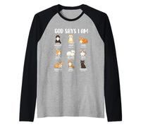 God Says I Am - Christian Faith Cat Lover Kitty Owner Raglan Baseball Tee