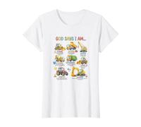 God Says I Am Construction Equipment Design Heavy Machinery Value Graphic T-Shirt, Women, White, XL