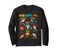 God Says I Am Outer Space Themed Bible Christian Kids Boys Long Sleeve T-Shirt