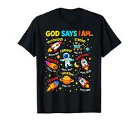God Says I Am Outer Space Themed Bible Christian Kids Boys T-Shirt