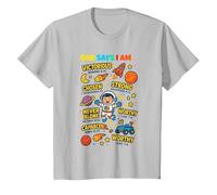 God Says I Am Outer Space Themed Bible Christian Kids Boys T-Shirt, Youth, Silver Grey, Large