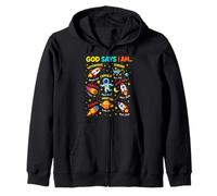 God Says I Am Outer Space Themed Bible Christian Kids Boys Zip Hoodie