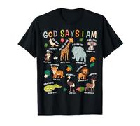 God Says I Am Zoo Animals Toddler Kids Bible Verse Funny T-Shirt