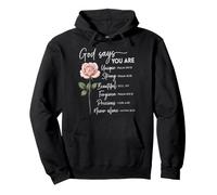 God Says You Are Bible Verse Pink Rose Christian Pullover Hoodie
