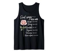 God Says You are Bible Verse Pink Rose Christian Tank Top
