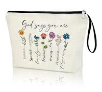 God Says You Are Christian Bible Verse Zipper Bag, Christian Quotes Makeup Bag Cosmetic Pouch God Says You Are Unique Floral Inspirational Affirmations Faith Gift for Women Jesus Religious Gift, white