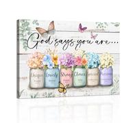God Says You Are Framed Canvas Wall Art, Christian Inspirational Bible Verse Wall Painting Religious Scripture Encouragement Gifts for Women Hydrangea in Mason Jar Picture Decor for Bedroom 30x40cm