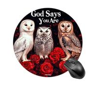 God Says You Are Owl Mouse Pad Round Mouse Mat Waterproof Mousepad with Non-Slip Rubber Base