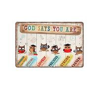 God Says You are Teacher Tin Signs, Back to School Gifts, Psychology Gifts, Teacher Back to School Owls Funny Metal Sign Vintage Wall Art for Classroom Decor Tin Sign, 8x12 inches
