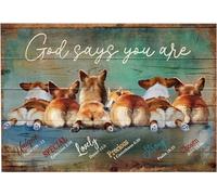 God says you are unique Canvas Welsh Corgi He Tail Novelty Retro Metal Tin Sign Funny Wall Decor Garage Bar Courtyard Living room 8x12 Inch