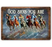 God Says You Are Wall Art Horse Racing Poster Metal Sign Christian Bible Verses Wall Art Inspirational Posters And Prints Home Artwork Living Room Decor Metal Tin Sign 8x12 Inch