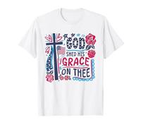 God Shed His Grace on Thee Cross Flag Roses Christian Faith T-Shirt