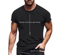 God Shirts for Men T-Shirt with Inspirational Bible Quote The Way the Truth Life Comfortable Men's Top Cotton, black, L