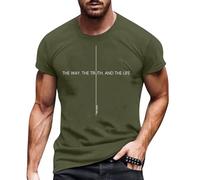 God Shirts for Men T-Shirt with Inspirational Bible Quote The Way the Truth Life Comfortable Men's Top Cotton, Army Green, S