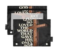 God So Love The World Cross Binder pouching 3 Ringing with Clear Window Ringing Pencil case with Zipper Reinforced Grommets 3 Hole Binder School Class Office Organizers Multicolored 2 PCS