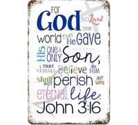 God So Loved The World Tin Sign,Religious Decor,Christian Scripture Wall Art,Catholic Gifts for Bible Study, Church, Sunday School, Blessed Inspirational Wall Art for Daughter,Boys Room 8x12 Inch