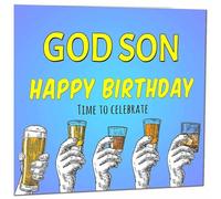 God Son Birthday Card for Men Him Beer Drinks Men's Birthday Cards for God Son