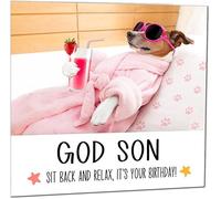 God Son Birthday Card Funny Dog at a Spa Relaxing - Funny Birthday Cards for God Son